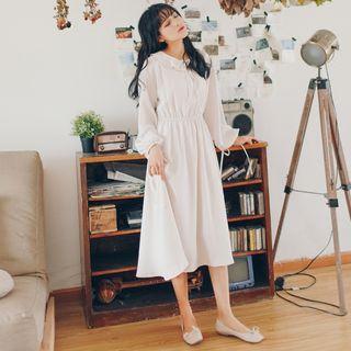 Peter Pan Collar Long-sleeved Plain Sheath Dress
