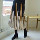 Stripe Knit Long Pleat Skirt