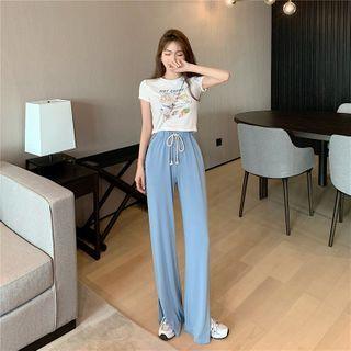 Printed Letter Short-sleeve Top / Wide Leg Pants