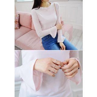 Frill-sleeve Long-sleeve T-shirt