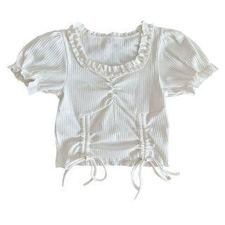 Short-sleeve Ruffle Drawstring T-shirt