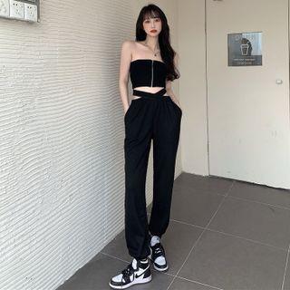 Tube Top / Heart Embroidered Harem Pants