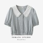 Plaid Two Tone Button-up Cropped Top