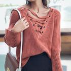Lace Up Front Cropped Sweater