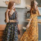 3/4-sleeve Floral Maxi Sun Dress