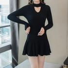 Long-sleeve Knit A-line Mini Skirt