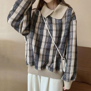 Plaid Sweatshirt Light Almond - One Size