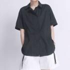 Short-sleeve Double-breasted Drawstring Blouse