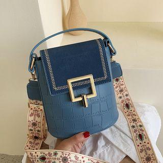 Croc Grain Faux Suede Bucket Bag