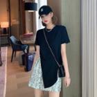Irregular Hem Short-sleeve T-shirt / Snake Print Mini Straight-fit Skirt