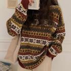 Nordic-pattern Oversized Sweater One Size