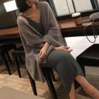 Set: Open-front Cardigan + Sleeveless Midi Knit Dress
