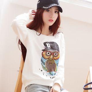 Owl Print Long-sleeve T-shirt