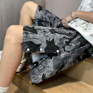 Tie Dye Buttoned Hem Shorts