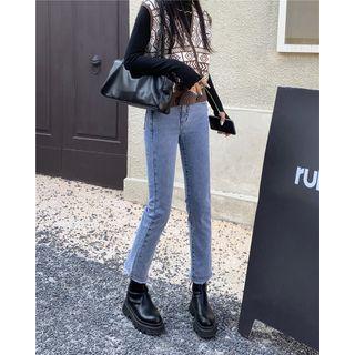 Fray Hem Slit Straight-leg Jeans