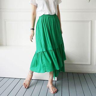 Band-waist Layered Long Skirt