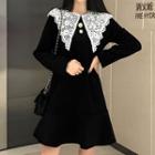 Long-sleeve Crochet Lace Collar Mini Dress