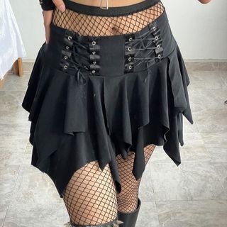 Mid-rise Lace-up Layered Ruffled-hem Mini Skirt