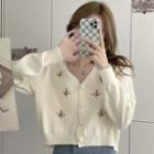 Long-sleeve Flower Embroidered Cropped Cardigan