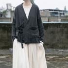 Linen Jacket Black Gray - One Size