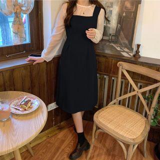 Set: Midi Overall Dress + Long-sleeve Top