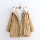 Bear Embroidered Buttoned Hooded Jacket