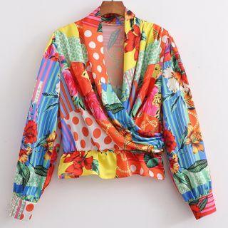 Color Block Patterned Cropped Blouse