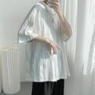 Elbow-sleeve Pleated T-shirt