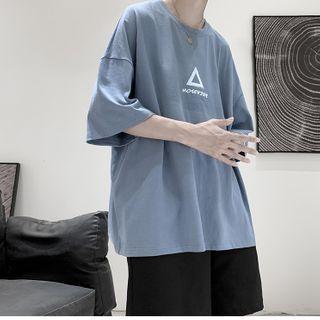 Elbow-sleeve Triangle Print T-shirt