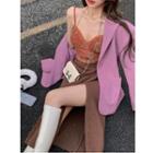 Plain Loose-fit Blazer / Lace Slim-fit Camisole Top / Plain Knit Skirt