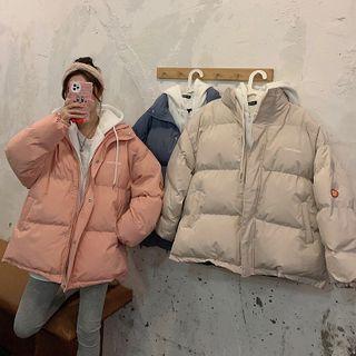 Mock Two-piece Hooded Long-sleeve Zip Padded Jacket