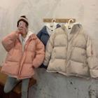 Mock Two-piece Hooded Long-sleeve Zip Padded Jacket