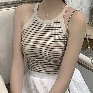 Halter-neck Striped Knit Tank Top