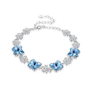 925 Sterling Silver Blue Butterfly Bracelet With Austrian Element Crystal Silver - One Size