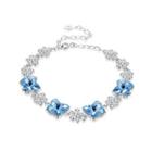 925 Sterling Silver Blue Butterfly Bracelet With Austrian Element Crystal Silver - One Size