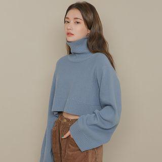 Crop Turtle-neck Sweater Blue - One Size