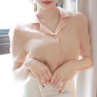 Open-placket Textured See-through Blouse