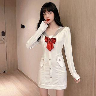 Sailor Collar Bow Accent Mini Sheath Dress