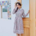Long-sleeve Lace Collar Floral Shirt Dress