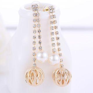 Rhinestone Faux Pearl Drop Earring Champagne Gold - One Size