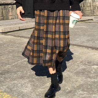 Plaid A-line Midi Accordion Pleat Skirt