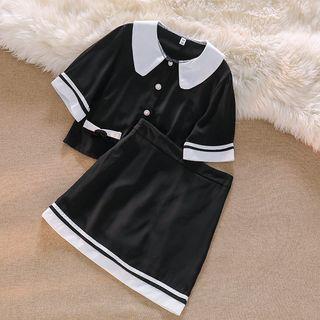 Short-sleeve Two-tone Top / Two-tone Mini Skirt