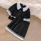 Short-sleeve Two-tone Top / Two-tone Mini Skirt