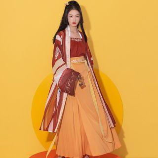 Set: Long-sleeve Hanfu Robe + Maxi A-line Skirt