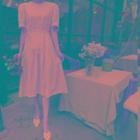 Round-neck Drawstring-waist Textured Dress