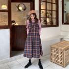 Mock-neck Long-sleeve Sweater / Plaid Sleeveless Dress