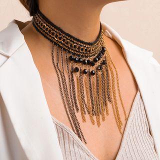 Beaded Chain Tassel Choker N3615 - One Size