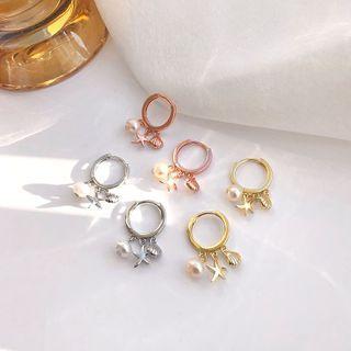 Starfish Shell Faux Pearl Sterling Silver Earring