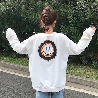 Smiley Face Print Sweatshirt White - One Size