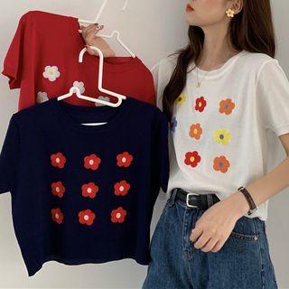 Floral Short-sleeve Knit T-shirt